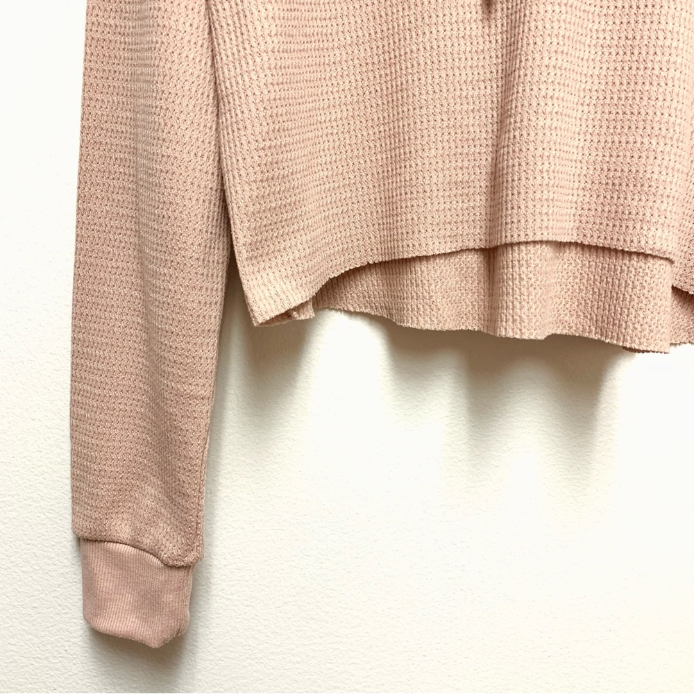 wild fable Cropped Waffle-Knit Hoodie in Blush Color Not Like Pink Shown. - Picture 4 of 9
